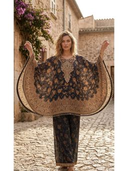 PIRRA DESIGN - Women's Black Crepe Kaftan Kurti with Palazzo