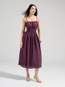 Twenty Dresses by Nykaa Fashion - Purple Printed Strappy Cinched Waist Midi Dress