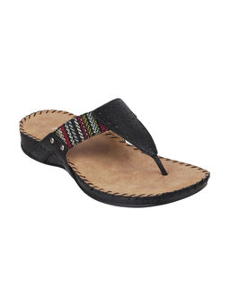 Metro - Womens Black Wedges HeelsMetro Stripes Black Flip Flops