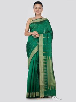 PinkLoom - Women's Cotton Silk Saree With Unstitched Blouse Piece,Green