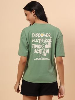 Cantabil - Women Green Cotton Printed Regular Fit T-Shirt