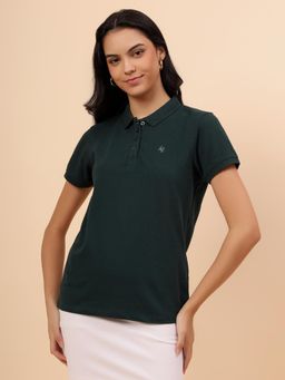 Cantabil - Women Green Cotton Solid Regular Fit T-Shirt