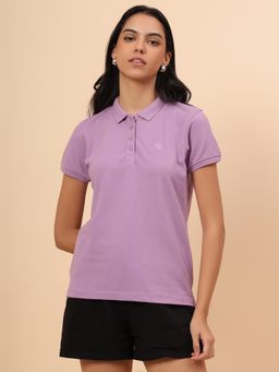 Cantabil - Women Lavender Cotton Solid Regular Fit T-Shirt