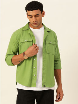 JAVINISHKA - Premium Parrot Green Cargo Regular Fit Unisex Cotton Overshirt