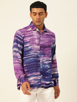 JAVINISHKA - Premium Purple & Blue Tie Dye Slim Fit Unisex Rayon Shirt
