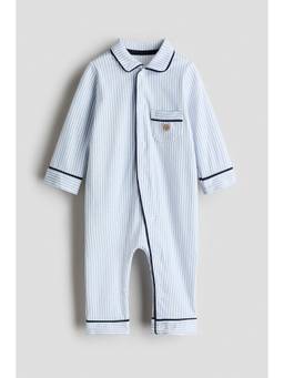 H&M - Boys Blue Collared Cotton Sleepsuit