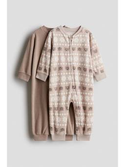 H&M - Kids Brown 2-Pack Fleece Sleepsuits