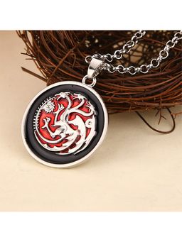 Yellow Chimes - Men Silver-Toned & Red Game Of Thrones Dragons Pendant With Chain