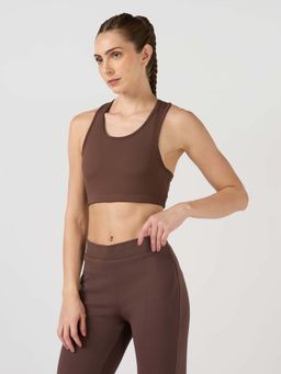 Technosport - Brown Solid/Plain Regular Sports Bra