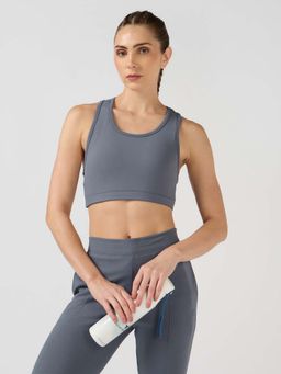 Technosport - Grey Solid/Plain Regular Sports Bra