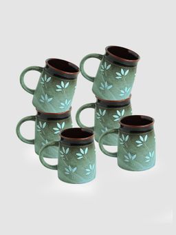 ExclusiveLane - Leaf Sips Handglazed Studio Pottery Ceramic Coffee Tea Mugs -Set Of 6