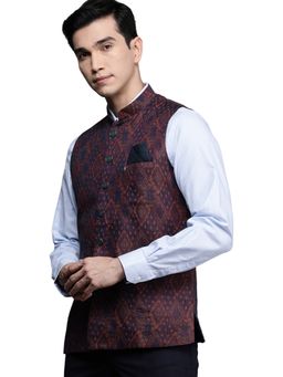 Manyavar - Mens Blue Art Silk Festive Wear Nehru Jacket
