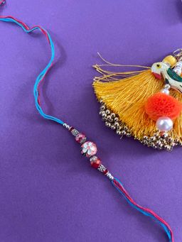 Digital Dress Room - Designer Rakhi Orange Meenakari Kundan Bead Crystal Thread Rakhi