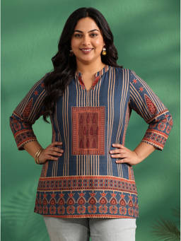 Extra love by Libas - Navy Blue Stripes Printed Tunic