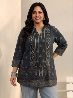 Extra love by Libas - Navy Blue Floral Printed Tunic