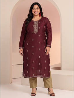 Extra love by Libas - Maroon Embroidered Zari Kurta