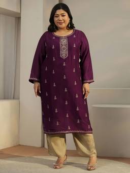Extra love by Libas - Wine Embroidered Sequined Work Kurta