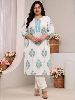 Extra love by Libas - White Floral Printed Kurta