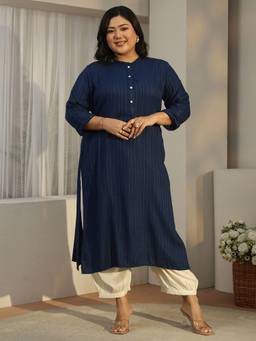 Extra love by Libas - Navy Blue Stripes Printed Kurta