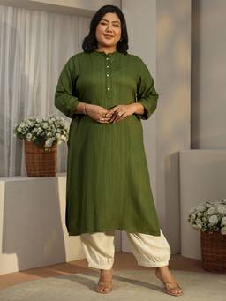 Extra love by Libas - Olive Stripes Printed Kurta