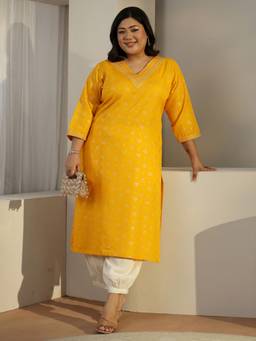 Extra love by Libas - Yellow Printed Embroidered Kurta