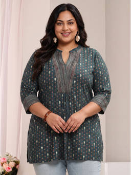 Extra love by Libas - Teal Floral Printed Tunic