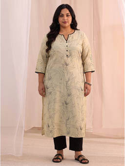 Extra love by Libas - Off White Floral Printed Kurta