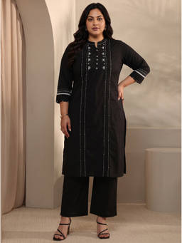 Extra love by Libas - Black Embroidered Thread Work Kurta with Pant