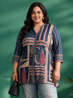 Extra love by Libas - Navy Blue Printed Tunic