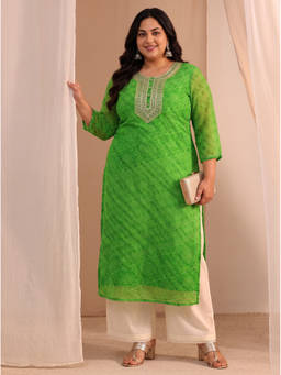 Extra love by Libas - Green Printed Bandhani Kurta