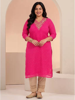 Extra love by Libas - Pink Printed Leheriya Kurta