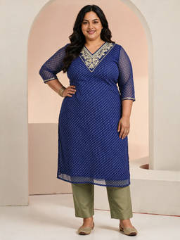 Extra love by Libas - Navy Blue Printed Leheriya Kurta