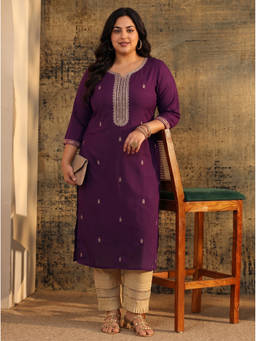 Extra love by Libas - Purple Embroidered Zari Kurta