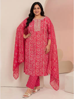 Extra love by Libas - Pink Floral Printed Kurta with Pant and Dupatta