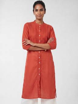 max - Rust Stripes Lace Work Kurta