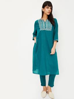 max - Teal Embroidered Thread Work Kurta with Pant