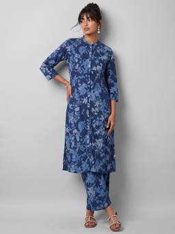 max - Navy Blue Floral Printed Co-Ord Set