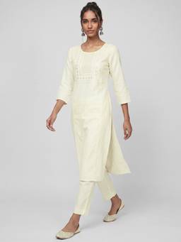 max - Off White Embroidered Sequined Work Kurta with Pant