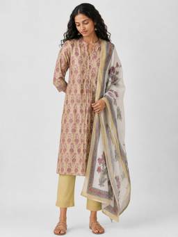 max - Beige Floral Printed Kurta with Pant and Dupatta
