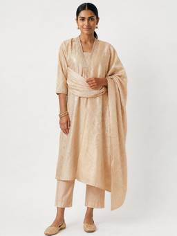 max - Beige Printed Woven Kurta with Pant and Dupatta