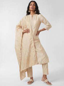 max - Beige Floral Embroidered Kurta with Pant and Dupatta