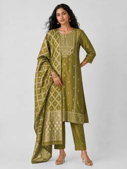 max - Olive Embroidered Sequined Work Kurta with Pant and Dupatta