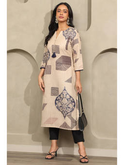 Soch - Beige Printed Tassels Kurta