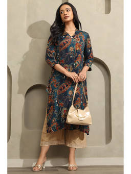 Soch - Navy Blue Paisley Printed Kurta