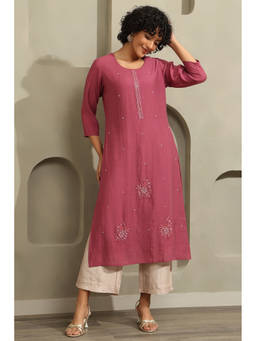 Soch - Dusky Rose Pink Sequined Beads-Stone Work Kurta
