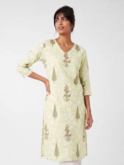 max - Green Floral Printed Kurta