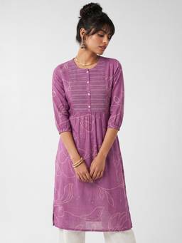 max - Purple Printed Bandhani Kurta