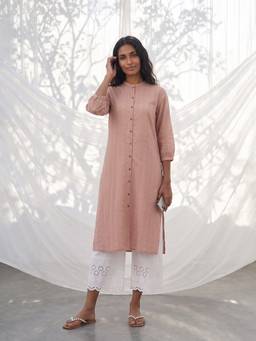 max - Pink Self Design Embroidered Kurta
