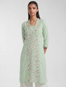 max - Green Floral Embroidered Kurta
