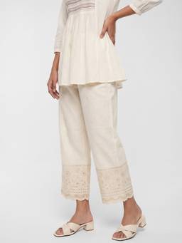max - Off White Embroidered Thread Work Pant